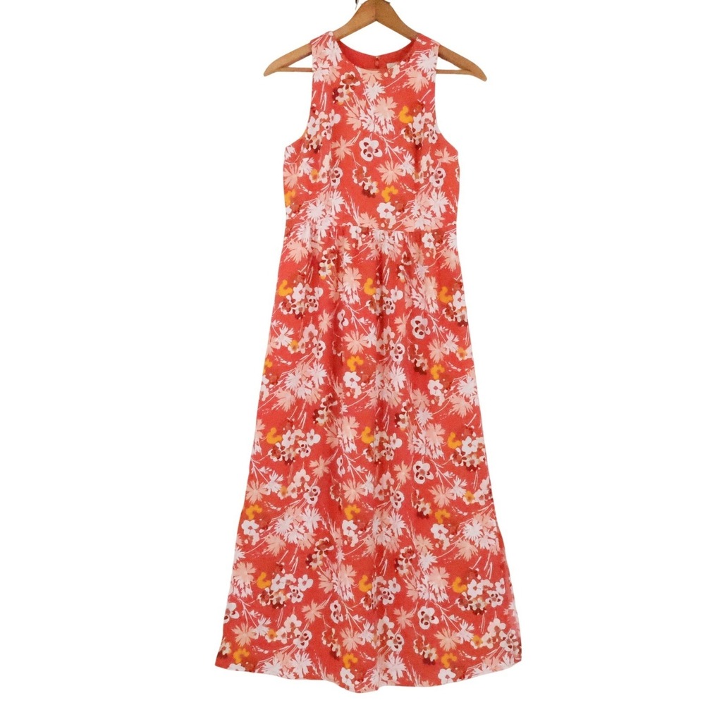 LOFT Floral Sleeveless Maxi Dress Womens Size 4‎ Vacation Cruise Resort Coral